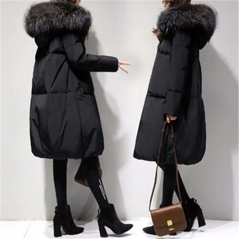 Women Long Large Fur Collar Hooded Warm Down Padded Jacket Winter New Women Snow Coat Outer Wear Oversized 6XL Padded JacketA698