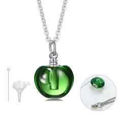 Openable Bottle Glass Locked Necklace Pendant Apple Shape Cremation Keepsake Memorial Jewelry Urn for Human and Pet