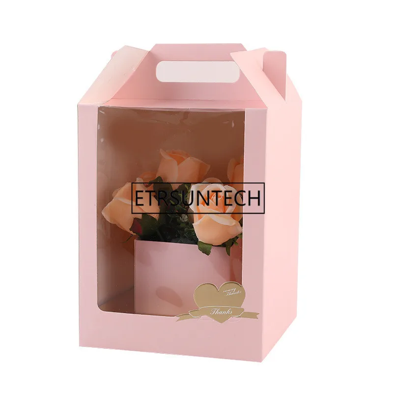 100Pcs/Lot 19x19x30cm Transparent Window Flower Gift Box, Valentine's Day  Flower Packing Box, Paper Handbag Wholesale