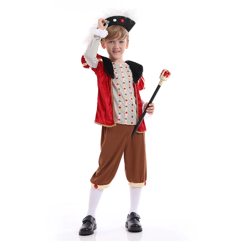 Boys Medieval King Costume Tudor King Henry VIII Kingdom Kids Fancy Dress Carnival Vitoria Prince Costume Cosplay Party