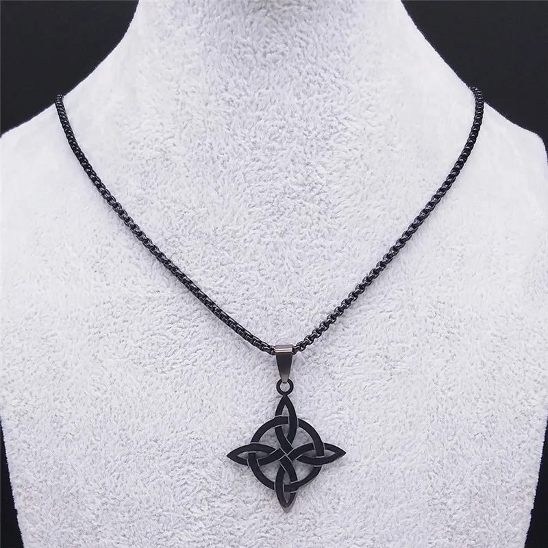 Stainless Steel Witchcraft Witch's Knot Geometry Long Chain Necklace for Men/Women Black Color Jewelry Bijoux Femme N4273S03
