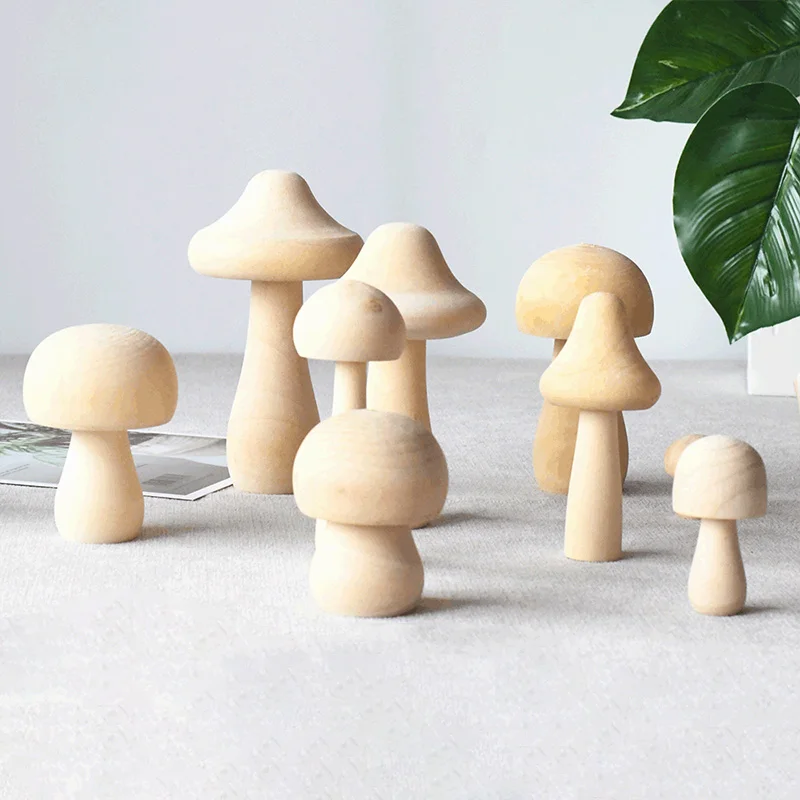 Wooden Mushroom Natural Unfinished Mushroom DIY Crafts Painting Ornament Handmade Kids Gift Decoration