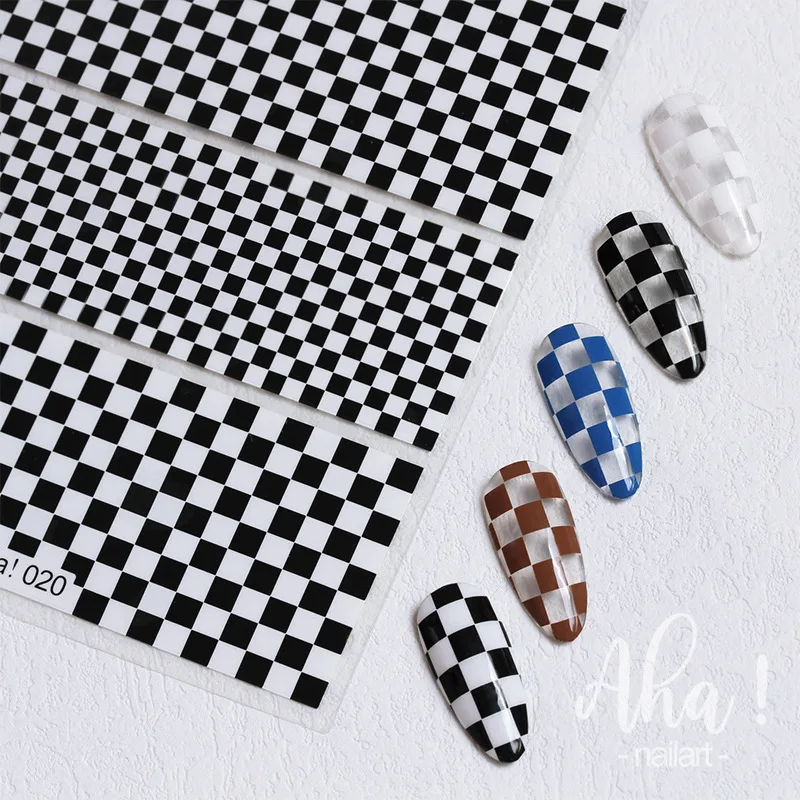 1Pc Checkerboard Nail Stickers Ultra thin Nail Art Stickers Self Adhesive Decals 5 Colors Plaid Kawaii Nail Decorations Sliders