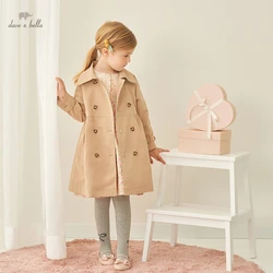 DKD18364  dave bella autumn kids girls fashion solid button pockets hooded coat children cute tops high quality outerwear