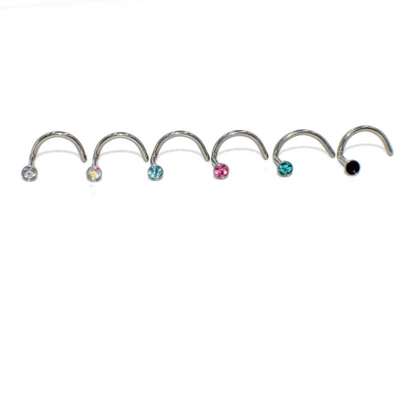 Lot 2 Pieces G23 Titanium Opal CZ Gem Screw  Nose Stud Piercing L Shape Nose Ring Pin Stud Ring Fashion Body Piercing Jewelry