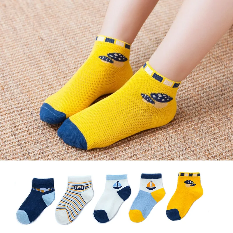 5 Pairs/Lot Spring Summer Children Cotton Socks Baby Boy Girl Teens Ultrathin Fashion Mesh Socks For 1-10Y Student Kids Socks