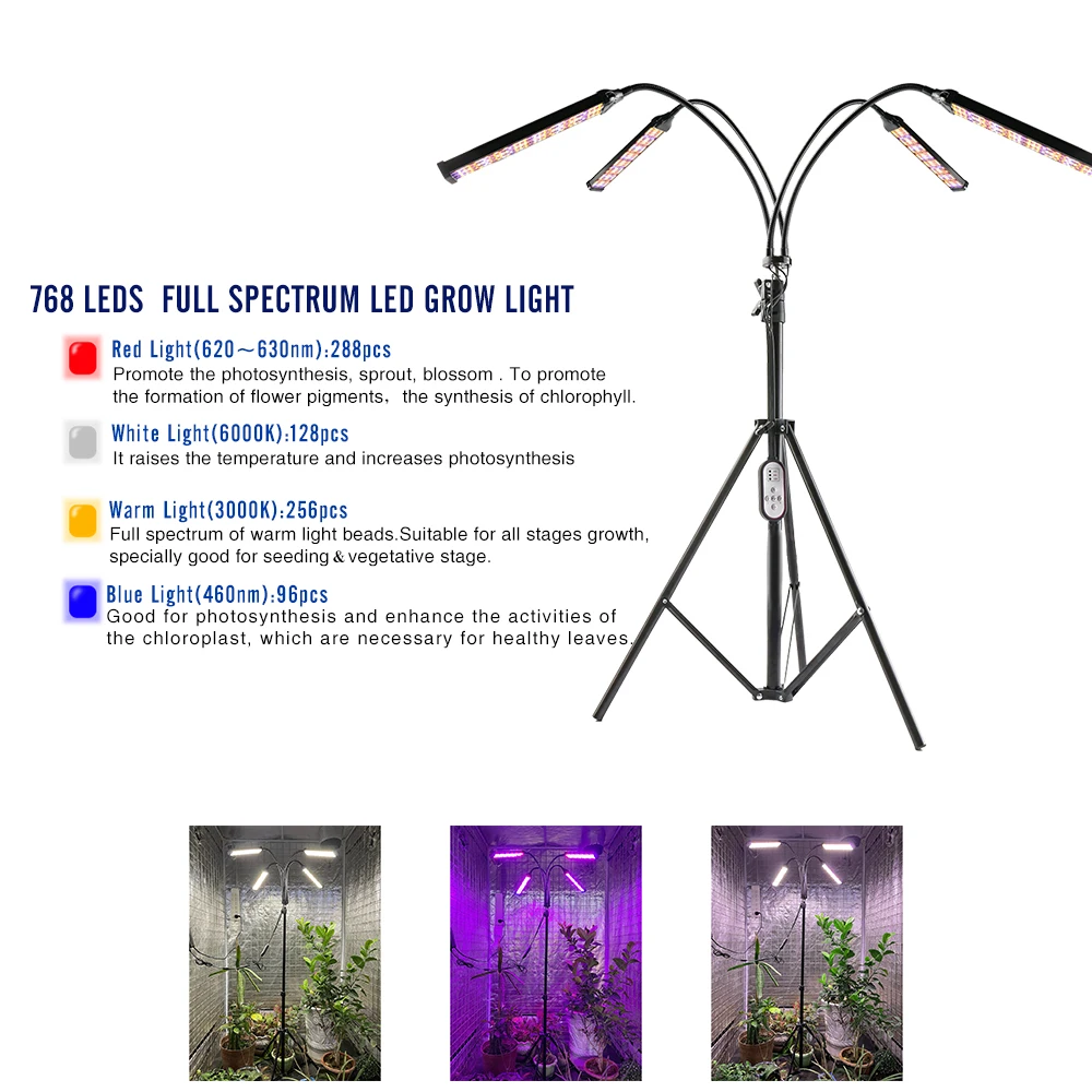 Imagem -03 - Lvjing-full Spectrum Led Crescer Luz Timing Escurecimento Planta Lâmpada Plantas de Interior Flores Vegetais Cabeças Tripé 160w