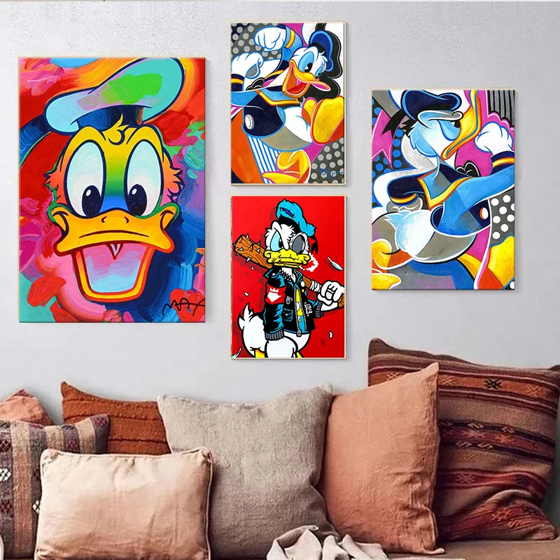 Graffiti Mickey Mouse Donald Duck Canvas Painting Wall Art Disney Cartoon Posters and Prints Picture for Living kids Room Decor