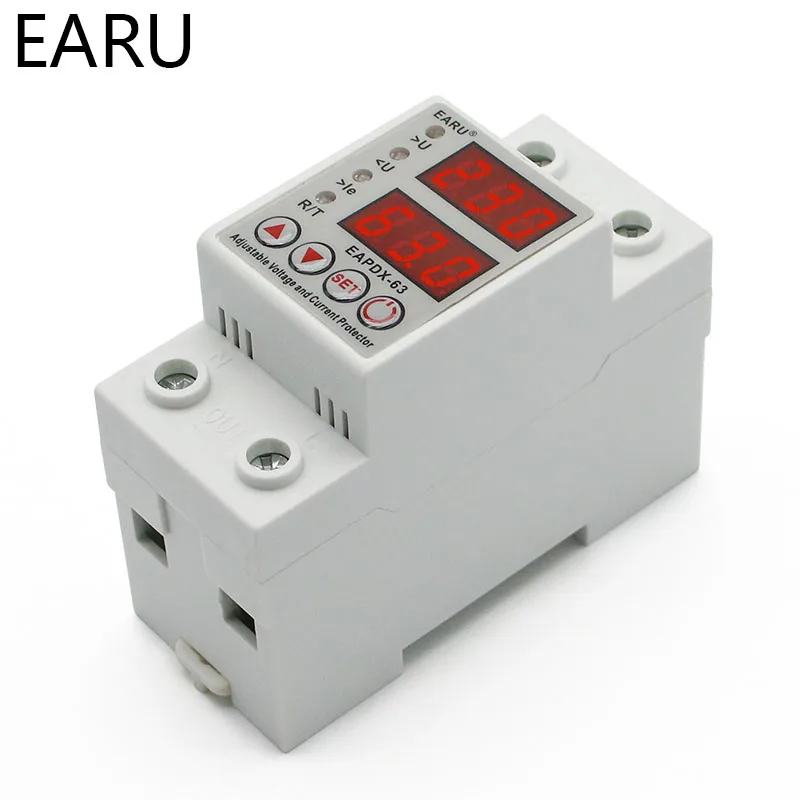 40A 63A 230V Din Rail Adjustable Over Voltage And Under Voltage Protective Device Protector Relay Over Current Protection Limit