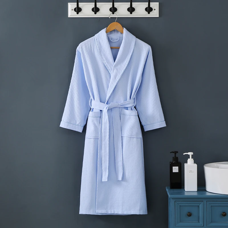 

Waffle Bathobe Men 100% Cotton Long Robe Women Soft Bath Robe Ladies Casual Nightrobe Highly Absorbent Sleepwear Loose Homewear