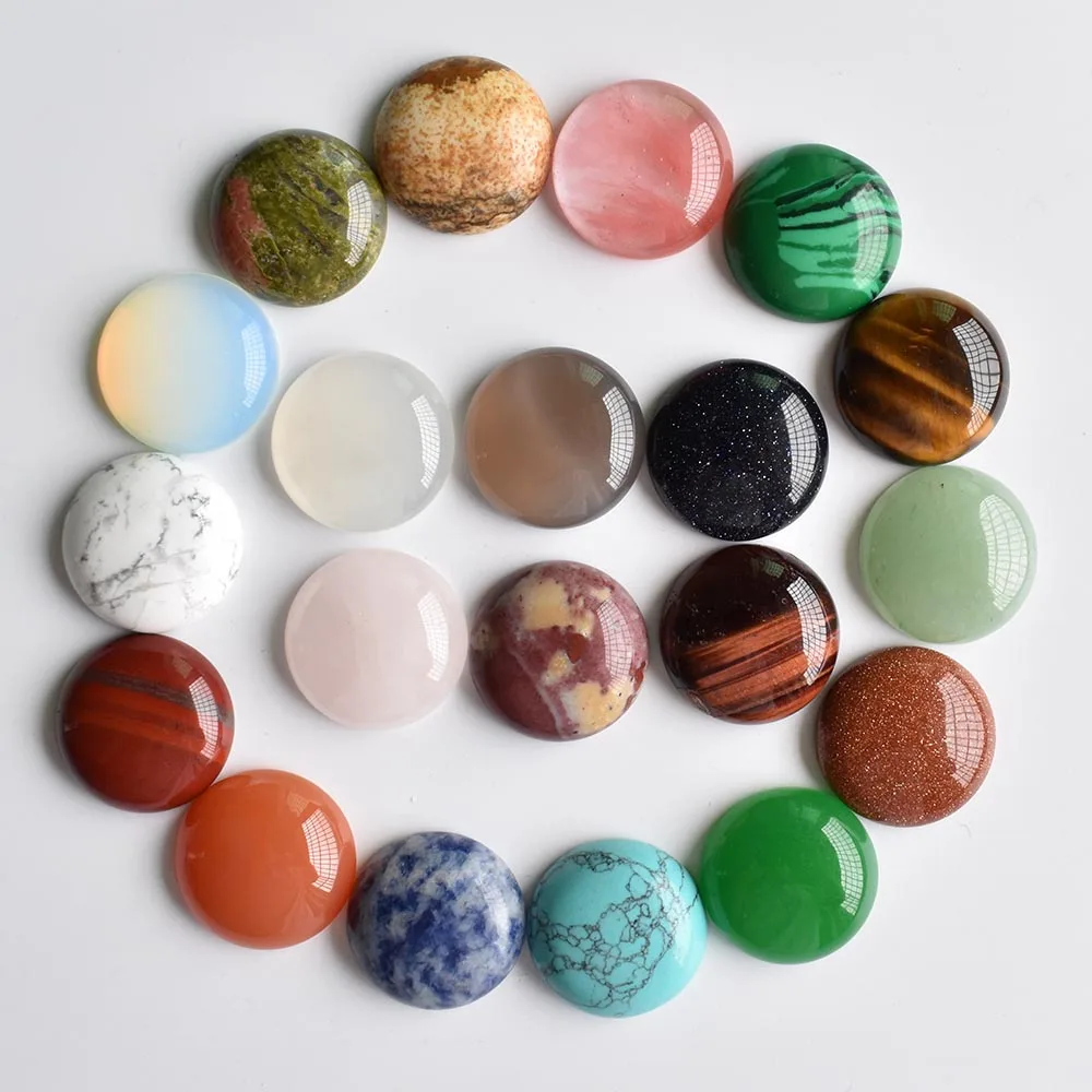 Großhandel 24 Stück/Los Bestseller Hochwertige Opal-Malachit-Tigerauge Naturstein Gemischte Runde Cabochons 20mm Kostenloser Versand – Detail 1