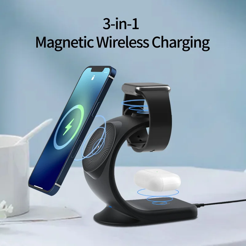 

15W 3 in 1 Magnetic Fast Wireless Charger For Iphone 11 12 13 Mini Pro MAX For Apple Watch AirPods Por Sumsang 2021 Creativity