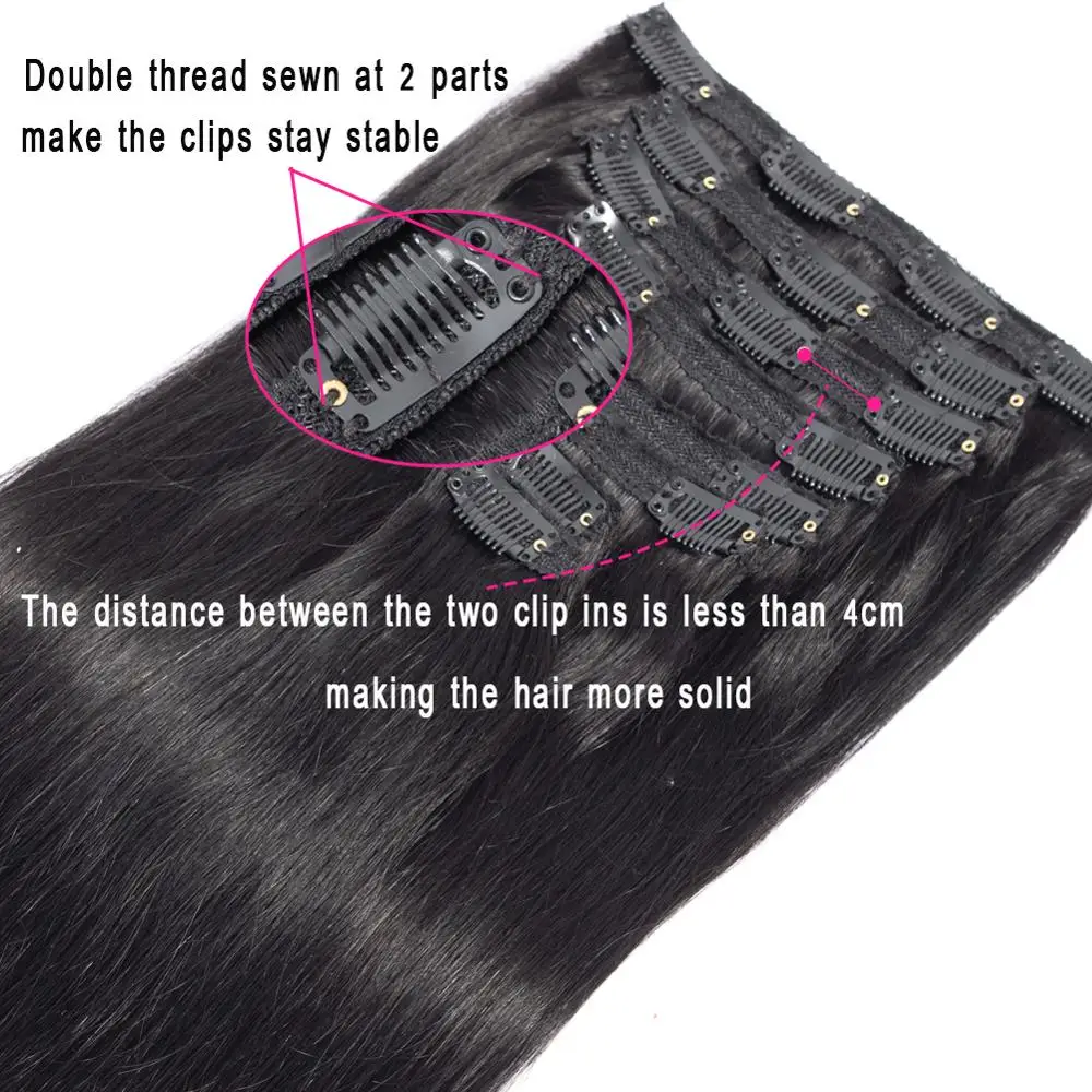 FABC Hair Peruvian Straight Hair Clip in Human Hair Extensions Natural Color Remy Hair Clip-In Full Head 10Pcs/Set