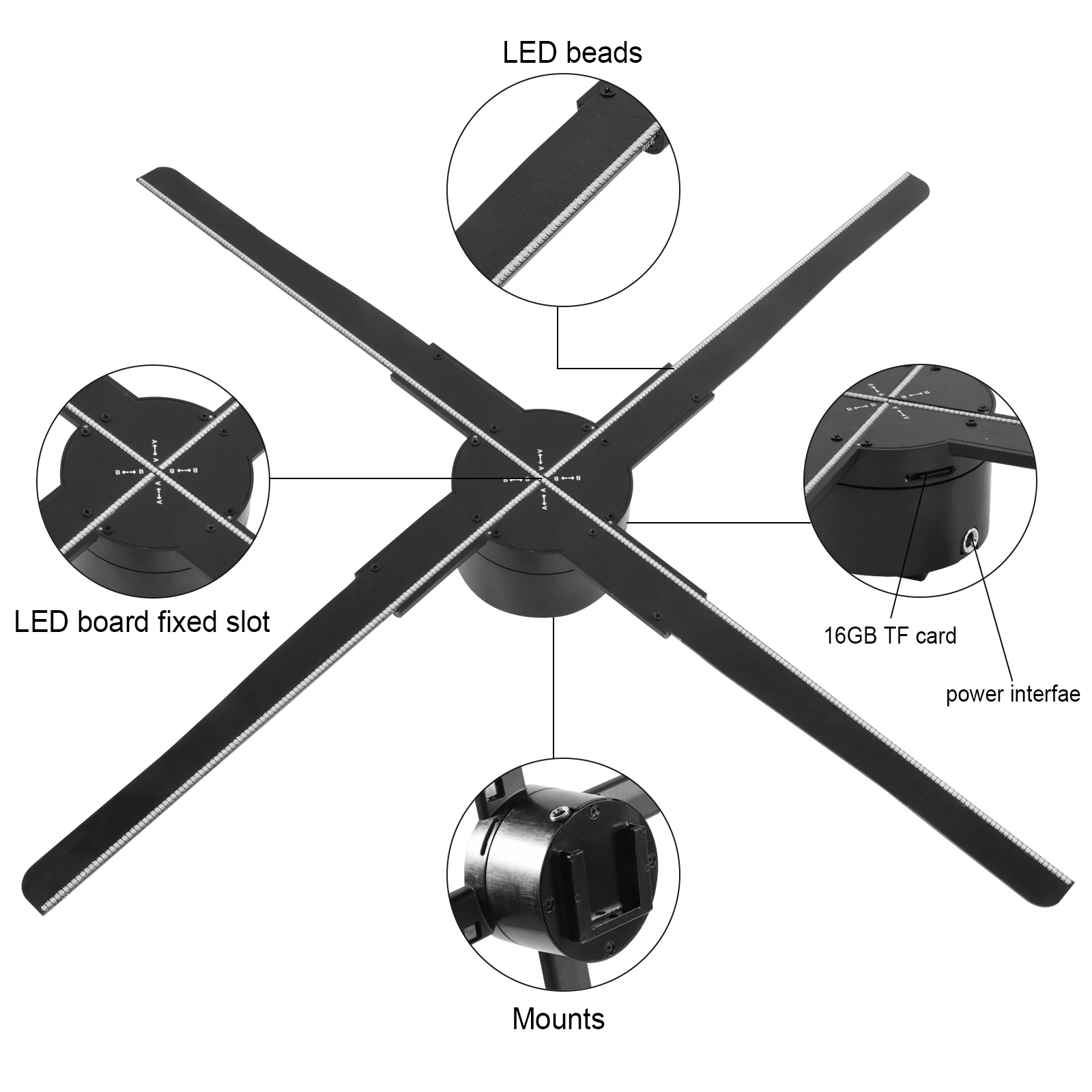 Imagem -03 - Ventilador Luminoso de Parede Máquina de Publicidade Holográfica Projetor Holograma Lâmpada 3d Signs Wifi 552 Led Fan 4fan Blade 52 Centímetros