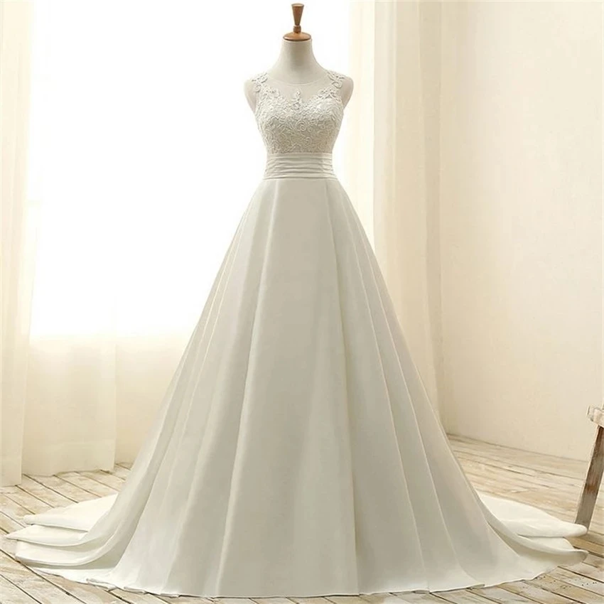 

ANEGSLRBDEP Sheer Neck Ball Gown Wedding Dresses Vestido De Noiva Real Image Applique Court Train Backless Formal Bride