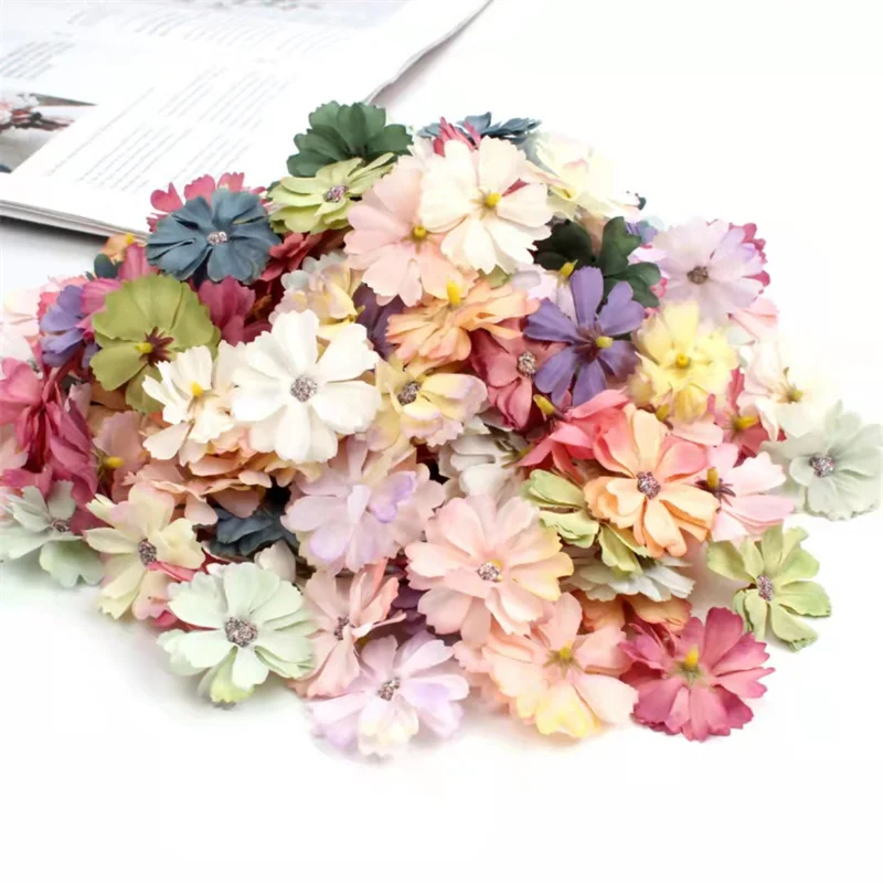 

500 Pcs Diy Handmade Wreath Scrapbooking Craft Fake Flowers Home Decoration Color Silk Multi-Layer Daisy Flowers Head Wholesales