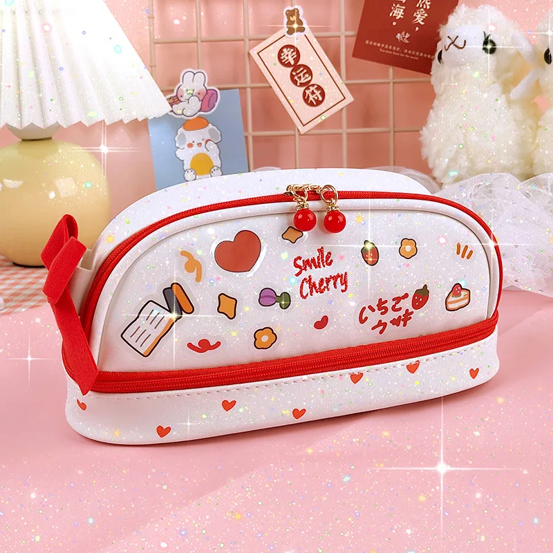 Cute girl ins wind strawberry pencil case small fresh stationery box junior high school students large capacity stationery stora