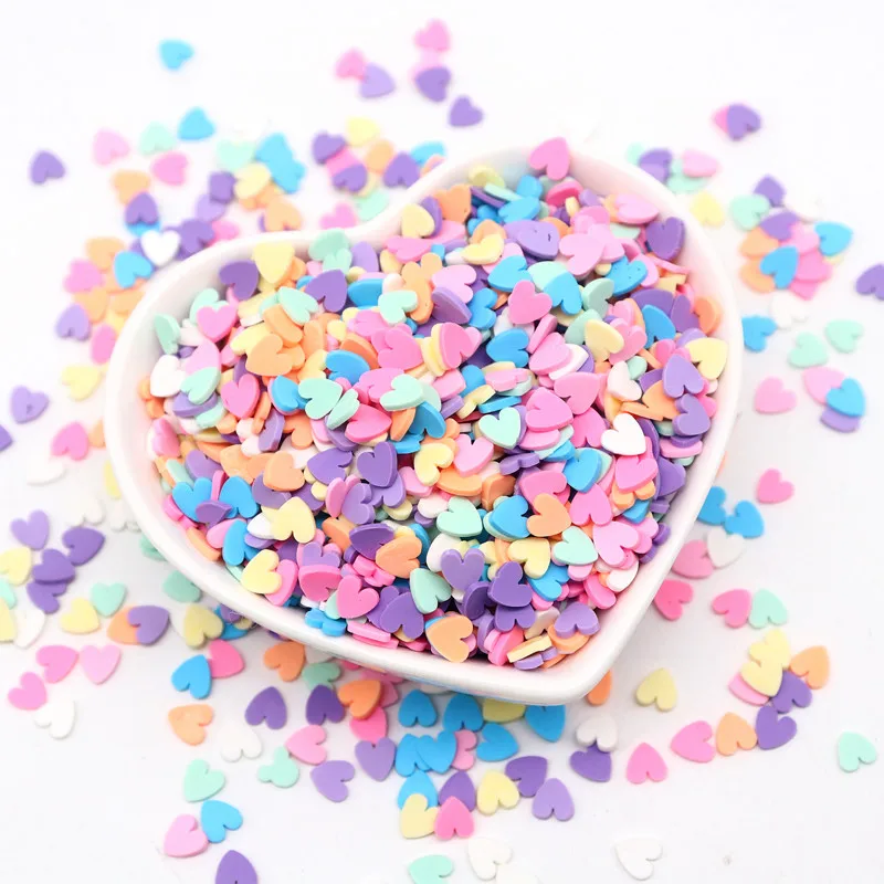 10g 5mm Love Heart Polymer Clay Slices Colorful Heart Polymer Hot Clay Sprinklesfor DIY Crafts Tiny Slime Material Accessories