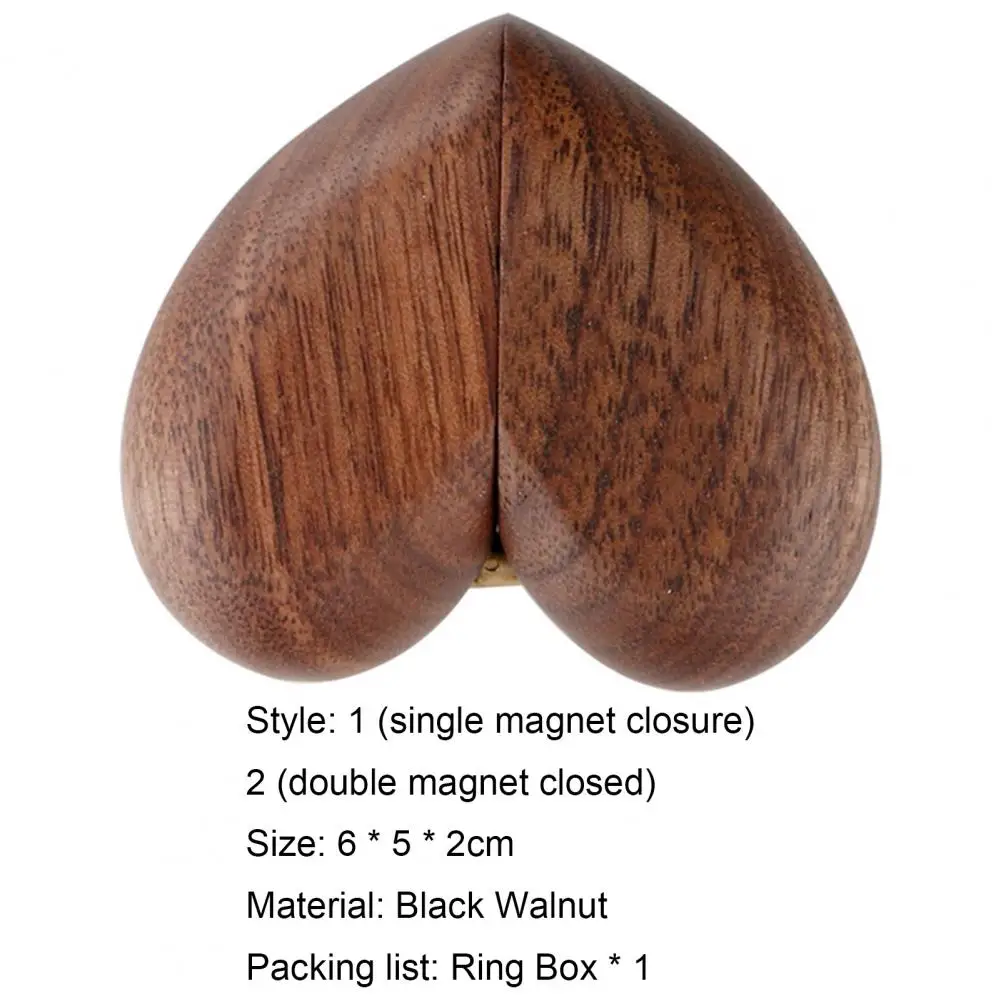 Ring Storage Box Exquisite Collection Heart-shaped Creative Black Walnut Ring Box for Wedding