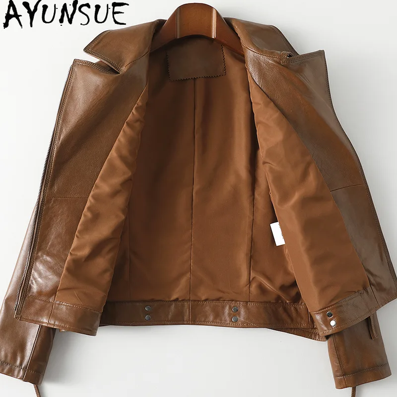 AYUNSUE 100% Echtem Schaffell Leder Jacke Frauen Frühling Herbst 2021 Kurze Motorrad Jacken für Frauen Casaco Feminino Gxy337