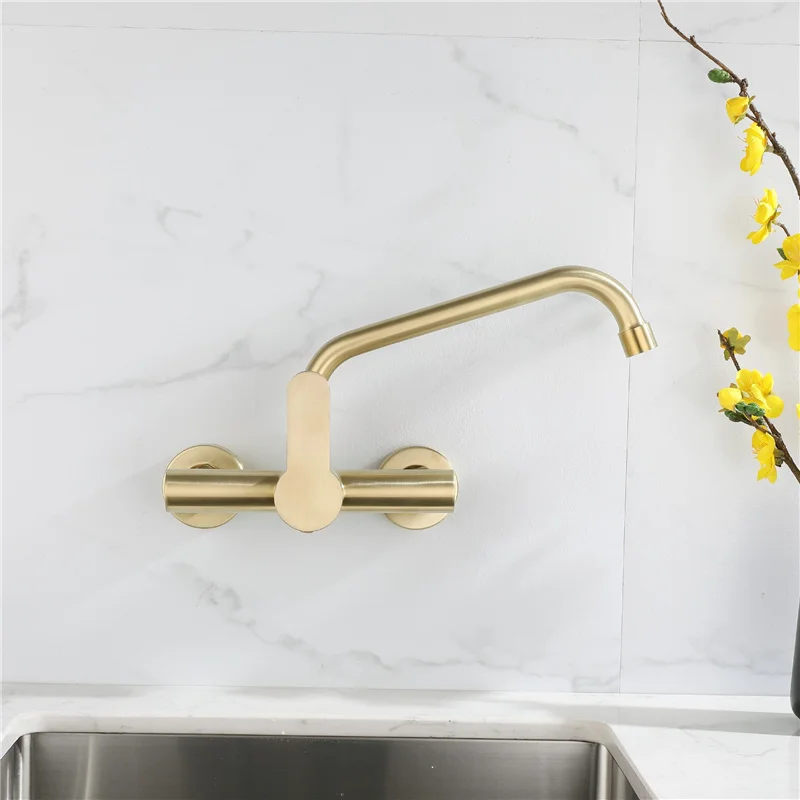 Gold Kitchen Sink Faucets, 304 Stainless Steel Mixer ,Hot and Cold, Single Handle, Wall Mounted, Rotating Balcony, Mop Pool Taps