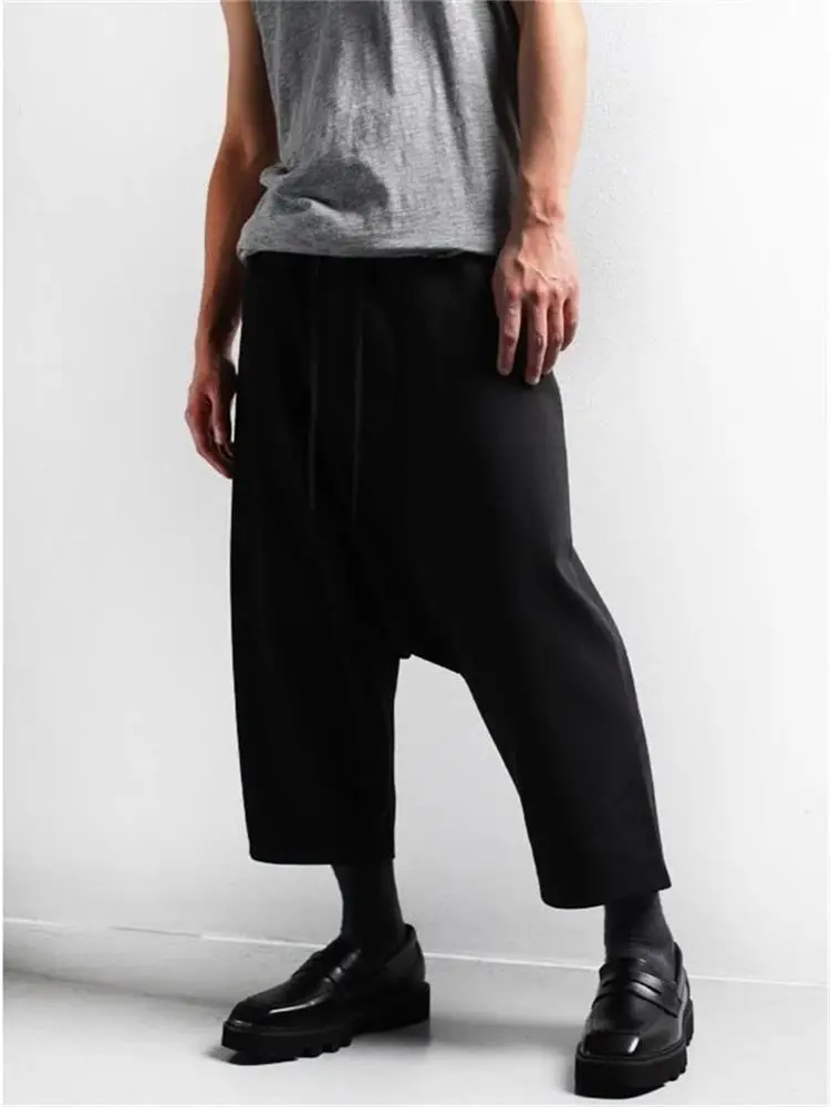 Men's Beat Pants New Fashion Loose Wide Leg Pants Casual Low Crotch Personality Large Size Men's Nine-Minute Pants