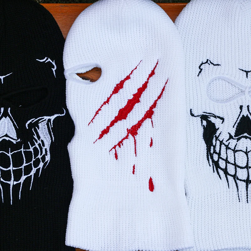 Cranio Scratch ricamo passamontagna maschera cappello maschera invernale cappellini di Halloween per feste moto bicicletta sci ciclismo maschere teschio fresco