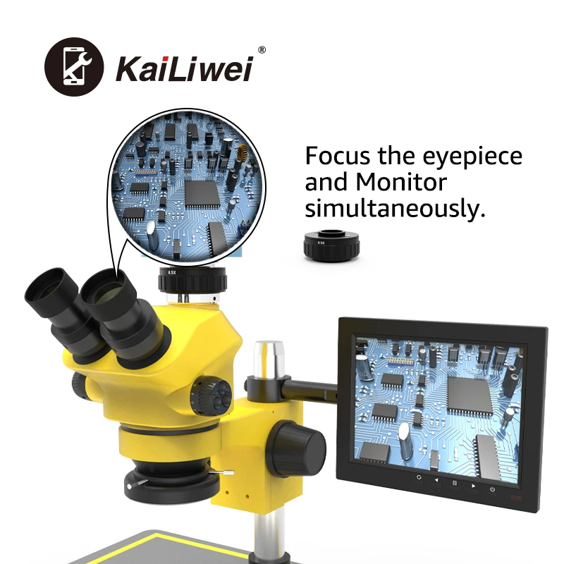 KAILIWEI 7050 Trinocular Stereo 38MP Camera 8Inch Screen HDMI VGA USB Industrial Electronic Video Microscope Soldering Repair