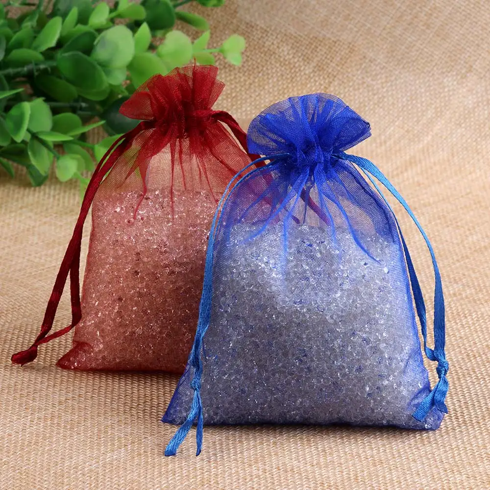 Bolsa de Organza para joyería, bolsas de 24 colores con cordón para boda, Navidad, dulces, embalaje de joyería, 100 unids/lote