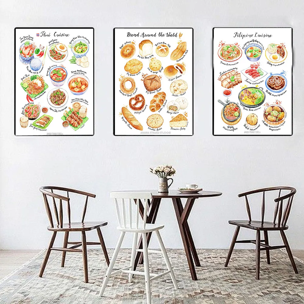 Küchen plakate und Drucke Brot auf der ganzen Welt feine Leinwand Malerei exquisite Lebensmittel Wandbilder Raum Wohnkultur kein Rahmen