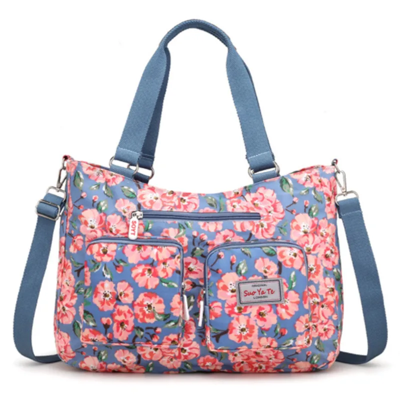 Bolsa de Nylon impermeável impressão flor para mulheres, Sacos de Viagem de Grande Capacidade, Multi-bolsos, Bolsa de Ombro Única, Dropship