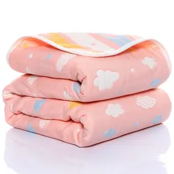 110 * 110cm Pure Cotton Baby Blanket 6 layer Gauze Children Held Towel Bath Cartoon Quilt Comfortable Soft Hugged Boys Girls