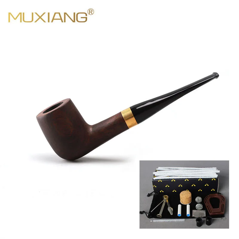 RU-Hot Sale Ebony Wooden Smoking Pipe With 9mm Activated Carbon Filter Cigar Pipes Accessories For Boyfriend Father Gift ac00M