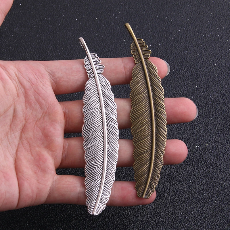 2pcs 21*104mm Two Color Copper Feather Plumage Charms Pendants Bookmark For Books For DIY Jewelry Making Findings