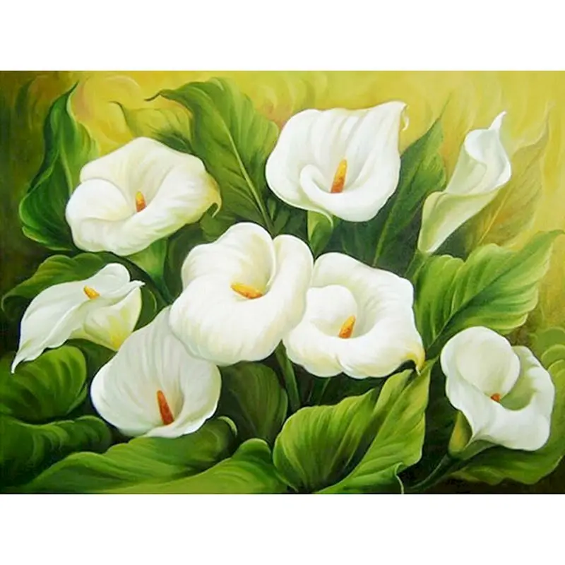 Gatyztory Frame White Lily DIY Painting By Numbers Flower Handpainted Oil Painting Modern Home Art Canvas Colouring 60x75cm