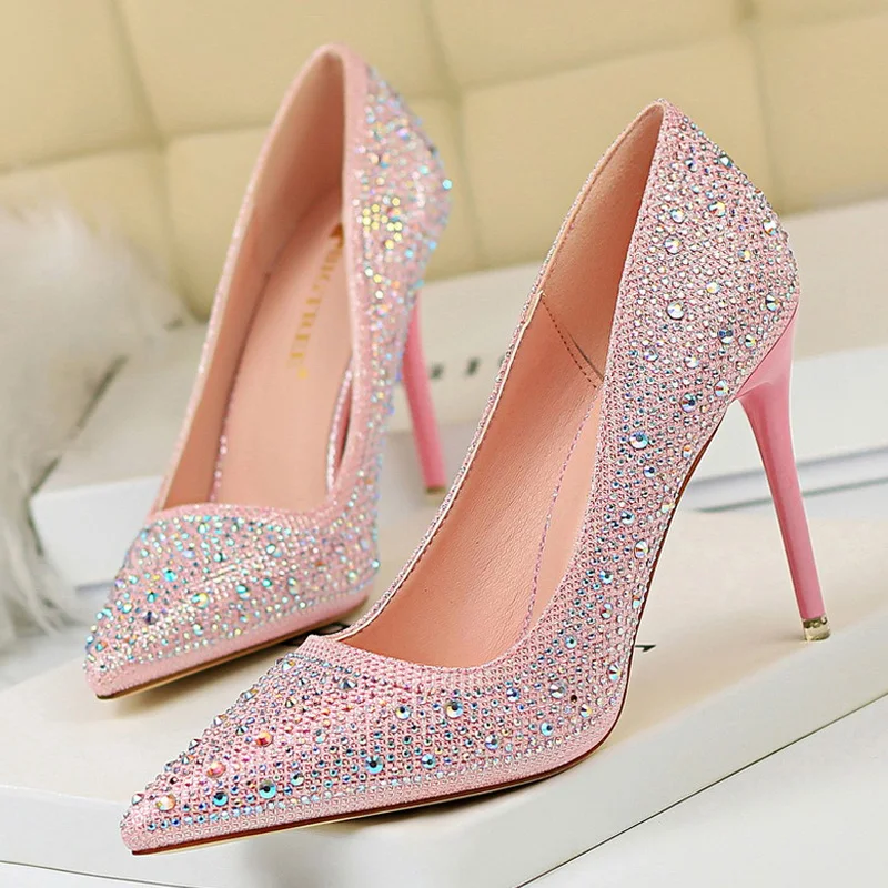 BIGTREE Shoes Rhinestone Woman Pumps Fashion Wedding Shoes Women Basic Pump Stiletto Heels 10cm 7cm Heeled Shoes High Heels