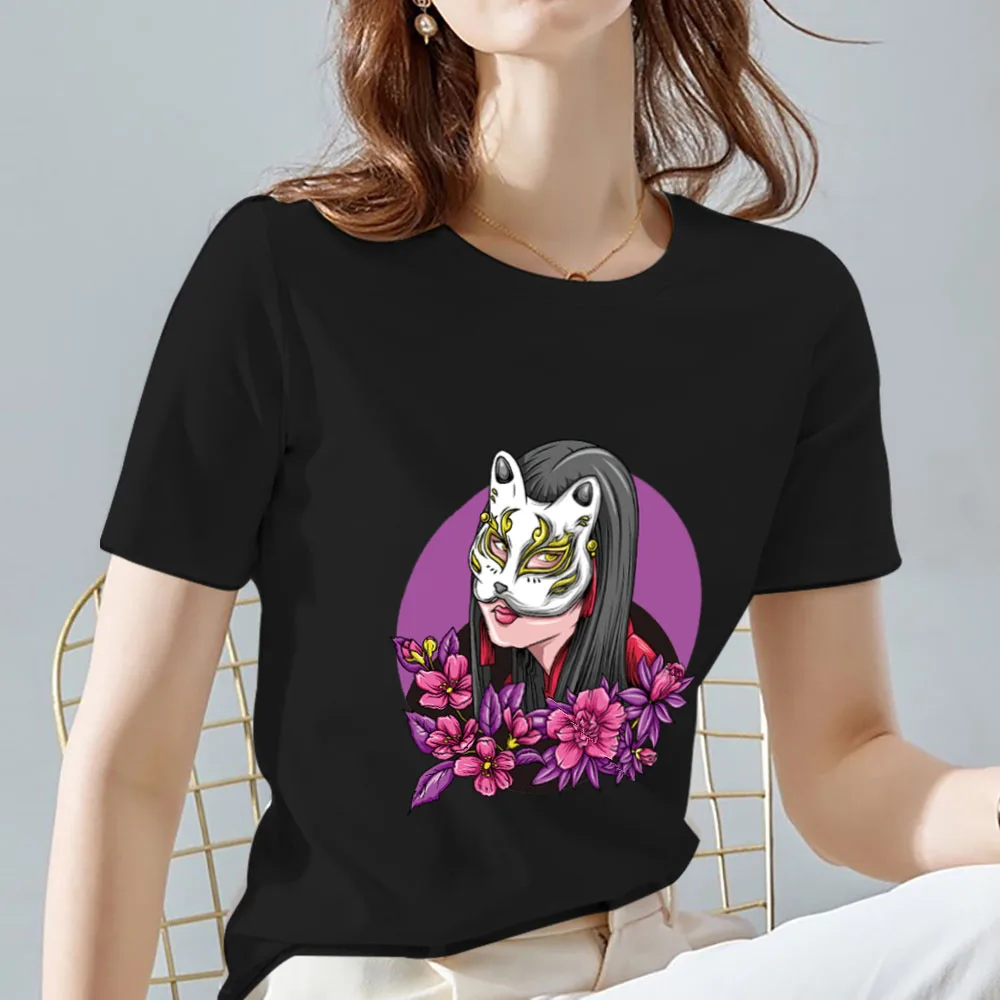 

Fashion T-shirt Women Summer Slim Harajuku Top Japanese Anime Ladies Mask Pattern Print Casual Soft O-Neck Ladies Short Sleeve