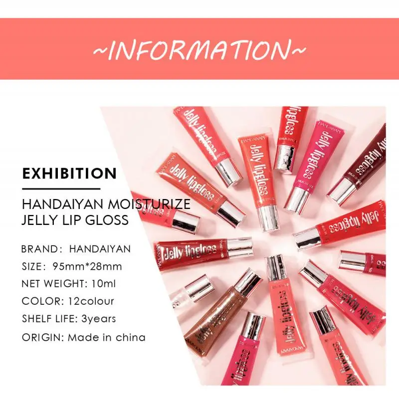 HANDAIYAN Shiny Jelly Lipstick Cream Liquid Lip Gloss Moisturizing Nourishing Lips Plumper Lip Enhancement Cosmetics Tool TSLM2