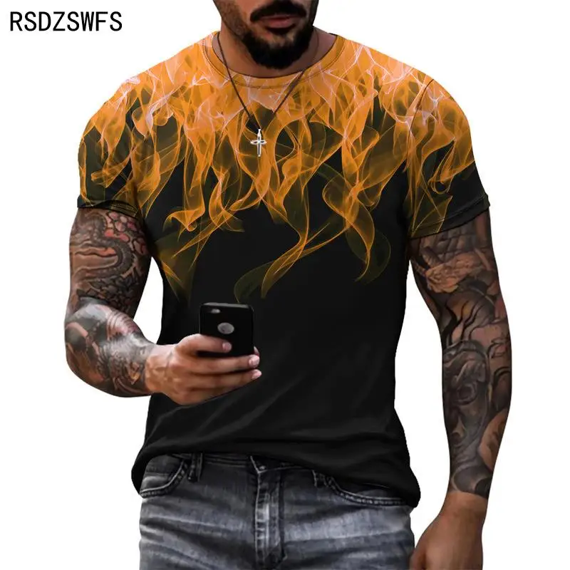 Summer Personality 3D Printing T-Shirt Flame Pattern for Men Street Handsome Menswear Short Sleeves Man\'s Casual Tshirt Tops Tee