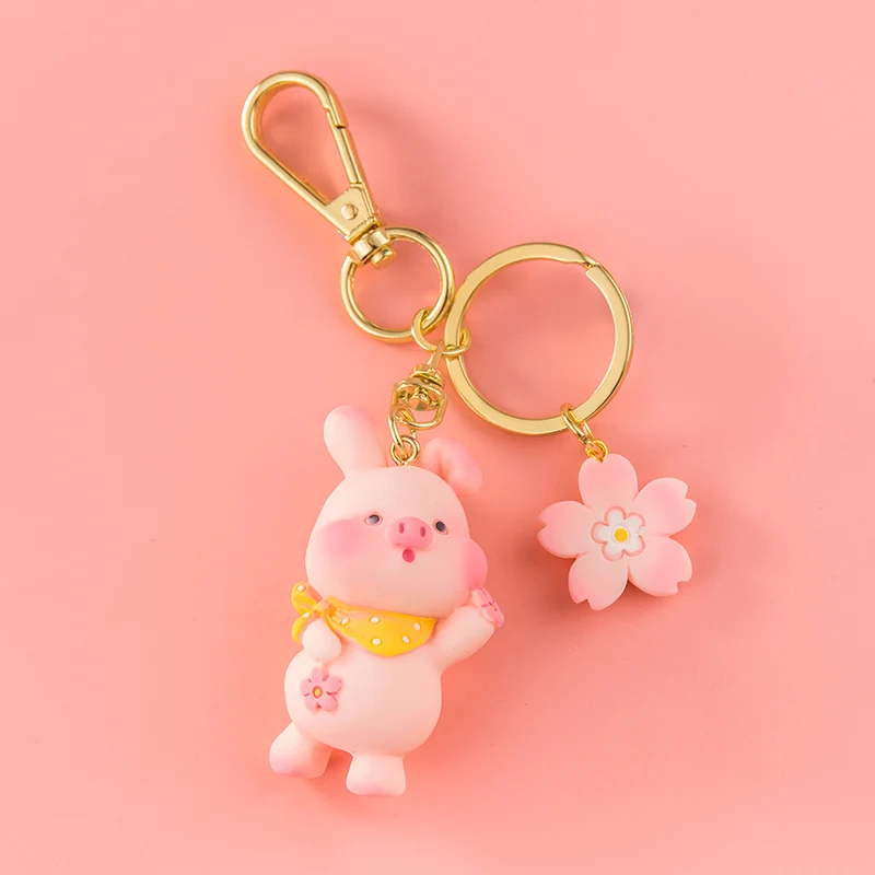 Imagem -04 - Resina dos Desenhos Animados Rosa Porco Metal Chaveiro Sakura Pingente Bonito Bolsa Chaveiro Carro Jóias Cordão Masculino Feminino Casal Acessório Kawaii Presente