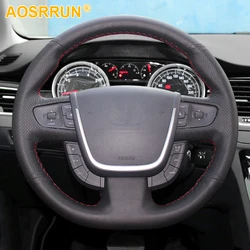 Car Accessories Leather Hand-stitched Car Steering Wheel Cover For Peugeot 508 2011-2008 SW 2012 2013 2014 2015 2016 2017