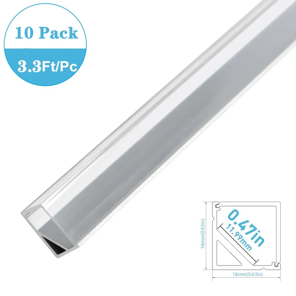 

10Pack 3.3ft/1m V01 LED Aluminum Profile Black Silver V-Shape with Clear Diffuser for 12mm 3528 5050 LED Bar Aluminum Channel