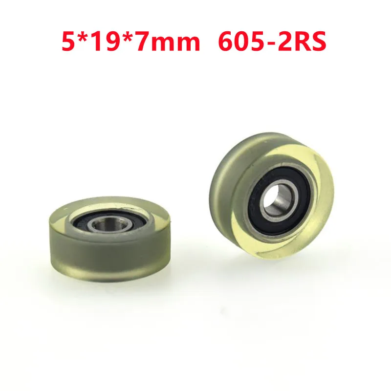 10pcs/50pcs 5*19*7mm Polyurethane PU 605-2RS Drawer Showcase Low Noise Roller Bearing High Precision Friction Pulley 5x19x7mm