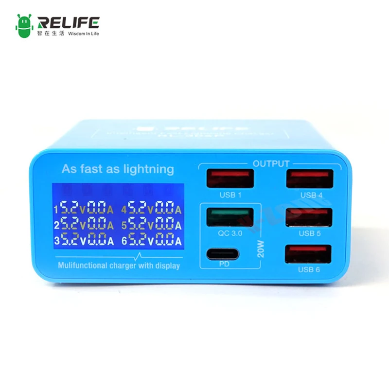 Relife Rl-304P PD3.0 + QC3.0 Smart 6 Usb Digitale Display Lightning Lader Geschikt Voor Opladen Alle Mobiele telefoons En Tabletten