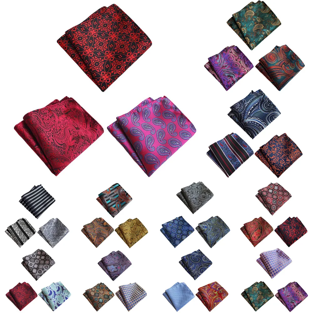 3 Packs Men Classic Floral Paisley Stripe Pocket Square Wedding Handkerchief BWTHZ0373