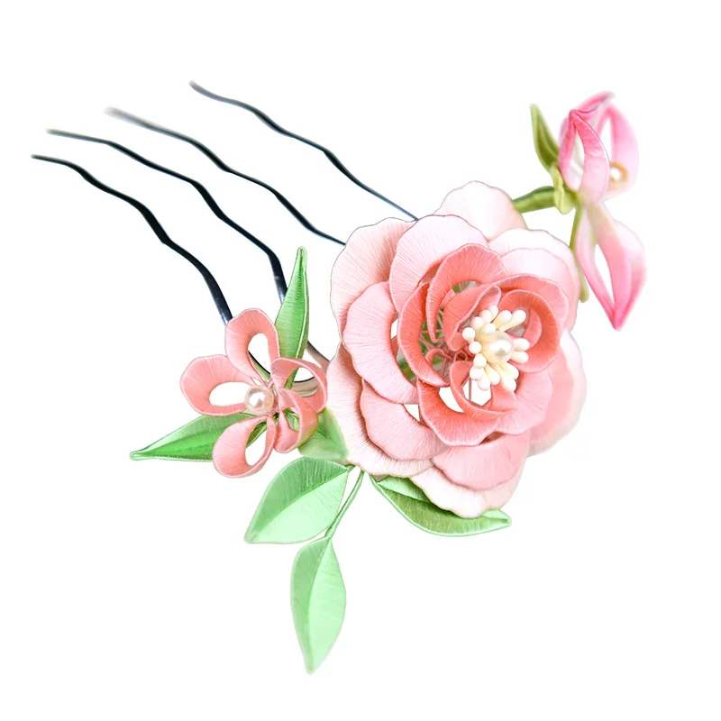 Sweet pink wrapped flower hairpin DIY kit hair accessories traditional handmade silk embroidery thread winding flower