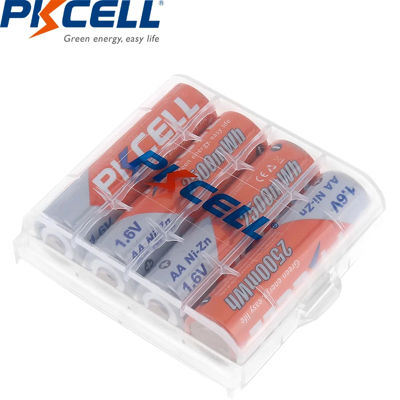 PKCELL 4 قطعة بطاريات AA 2500MWH + 4 قطعة 900MWH 1.6 فولت نيزن AAA بطارية قابلة للشحن NI-ZN Batterias مع 2 صندوق حامل البطارية