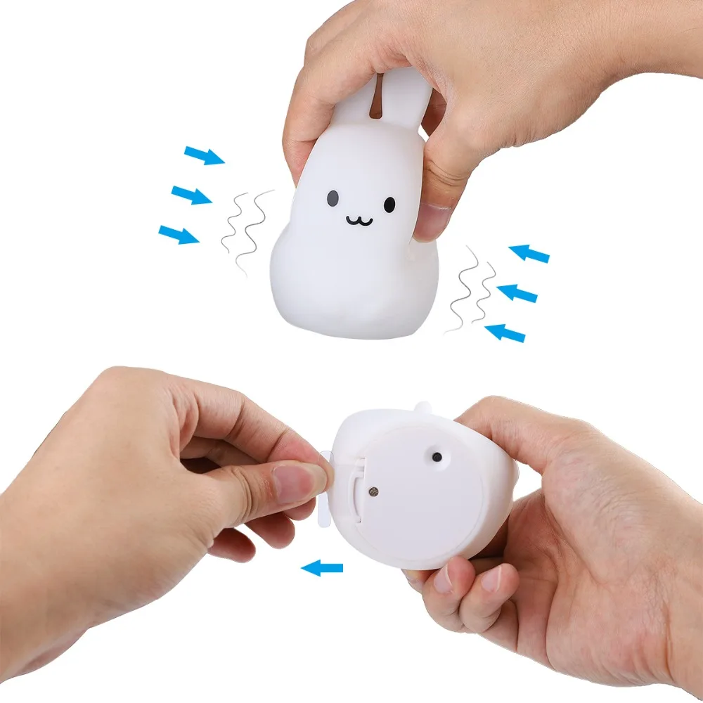 Cartoon Mini Bear Rabbit Hippo LED Night Light 9 Colors Silicone Bunny Animal Lamp Bedroom Bedside Lamp for Children Kids Baby