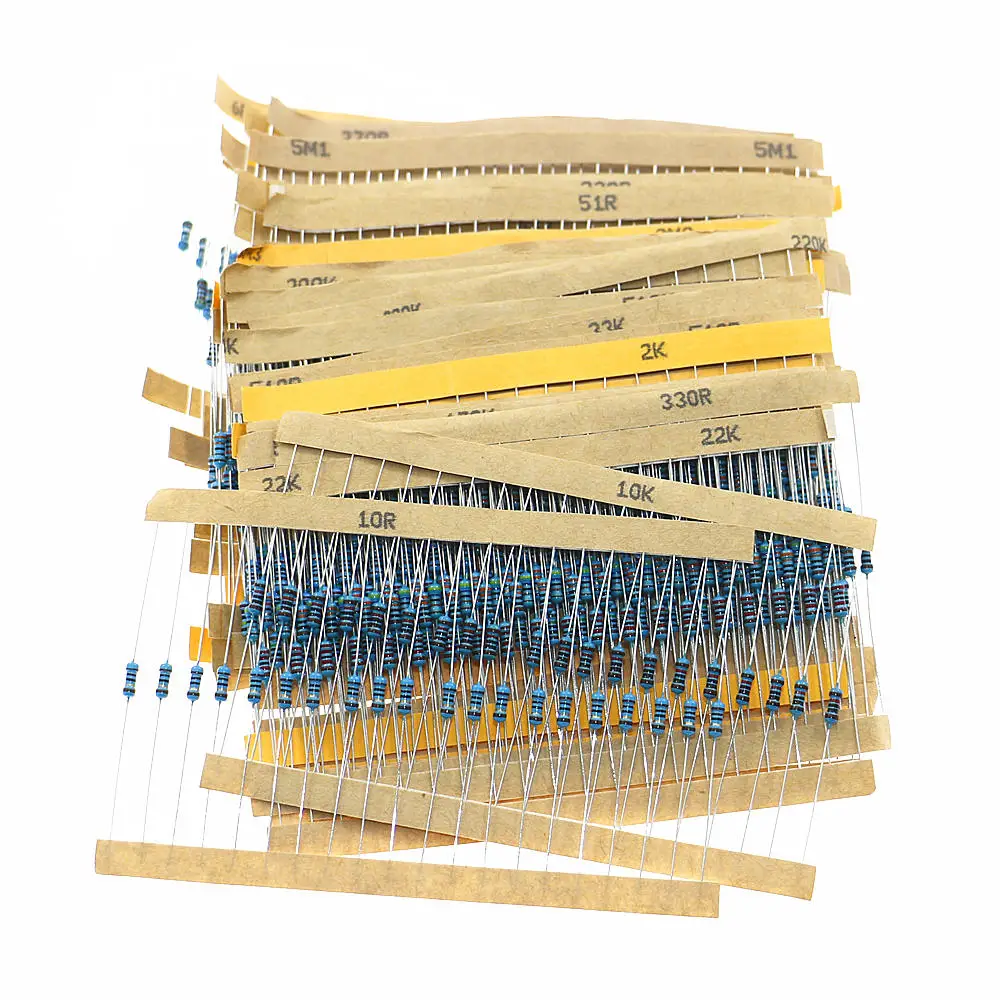 1000Pcs 50 Value x 20pcs 1/4W 1Ω~10MΩ Metal Film Resistor Resistance Assortment Kit Set 1%