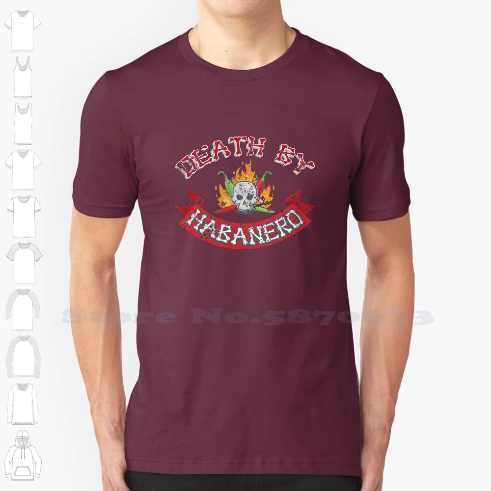 Death By Habanero Chili Pepper Enthusiast 100% Cotton T-Shirt Habaneros Habanera Chili Pepper Spicy Food Hot Pepper